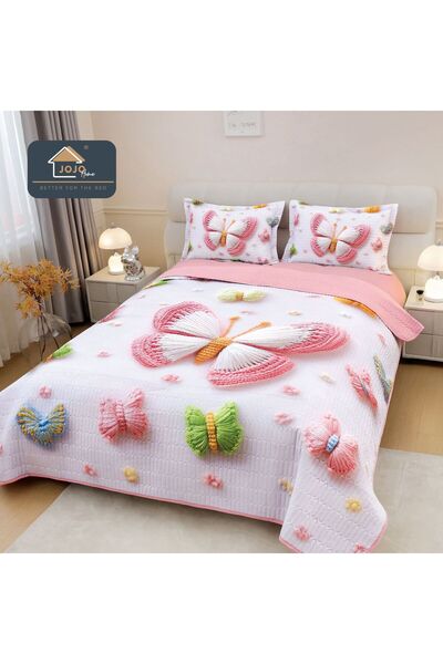 JOJO HOME 5D print duvet cover 220x240cm + 2 pillowcases 50x70cm, Pink with butterflies