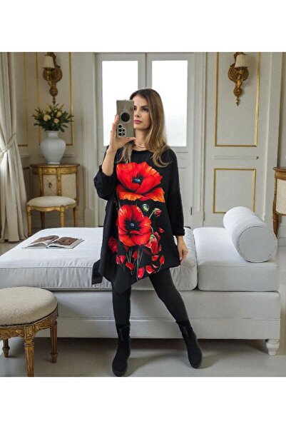 GLAMSI Oversized blouse with modern prints and eco-leather inserts