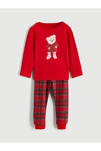LC Waikiki Lcw Baby Crew Neck Bear Teddy Printed Baby Girl Pajama Set