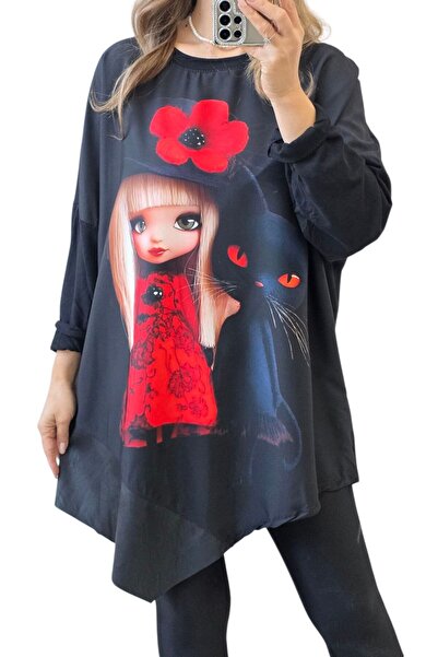 GLAMSI Oversized blouse with modern prints and eco-leather inserts