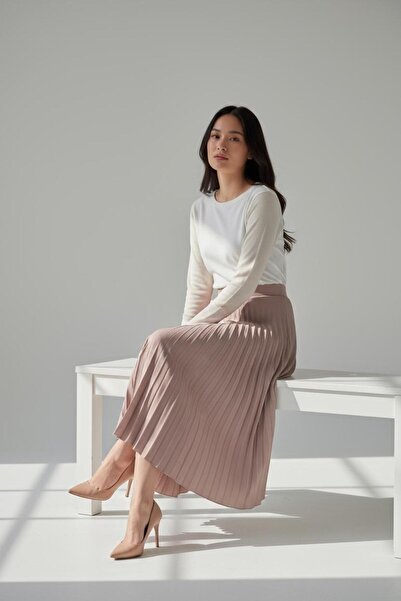 EREN STYLE Pleated Cotton Woven Viscose Winter Skirt(95 cm)