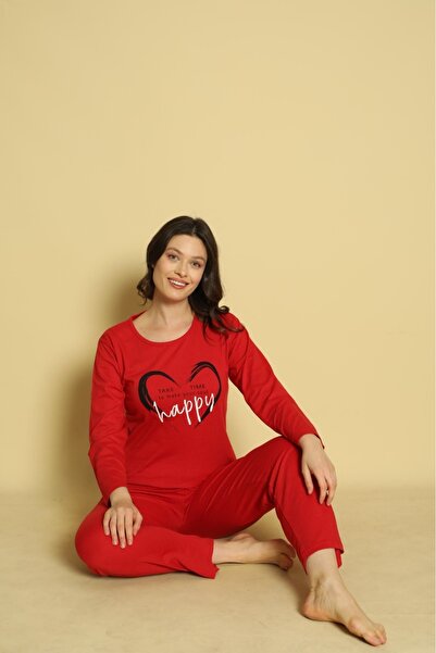 Serena Women's long-sleeved pajamas and matching long pants, "Happy" print
