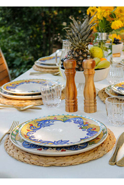 Asi Home Set of 6 Plates, White Blue Gold Green, LMN 002