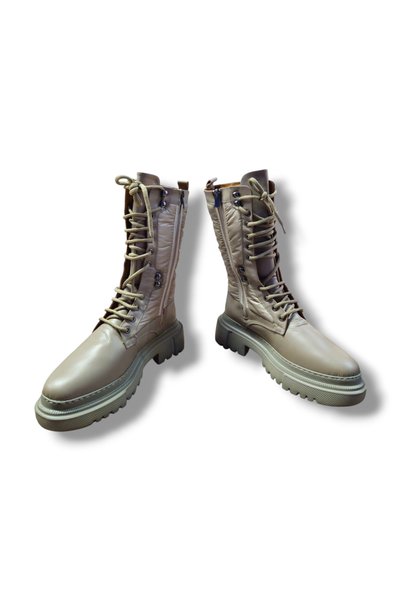 BARONES SHOES حذاء نسائي بيج اللون مع أربطة وسحاب، مقاوم للماء، مبطن دافئ، ونعل مضاد للانزلاق