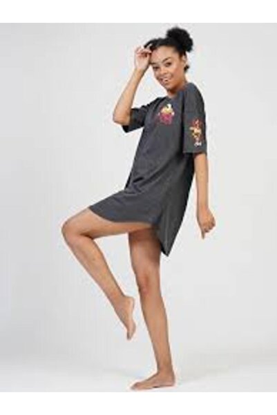 VİENETTA Rochie de casă negru, mânecă 3/4, imprimeu „Smile to the world”