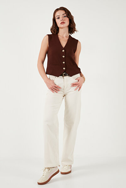 Lela Stretch Fitted Fit V-Neck Buttoned Vest Vest 5865971