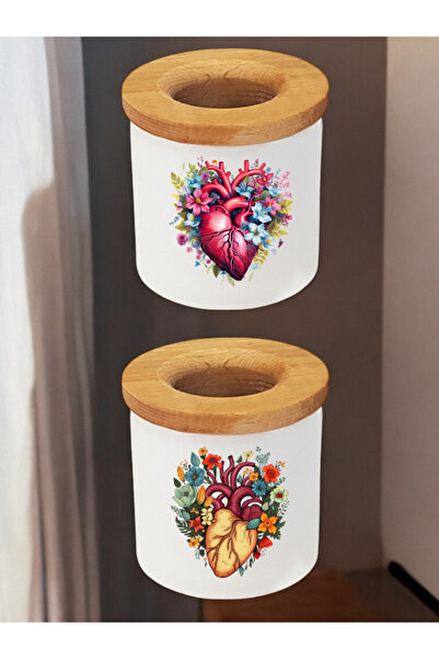 lili hediyelik Heart Flower Theme 2-Piece Pen Holder - Pen Organizer Pen Hold...