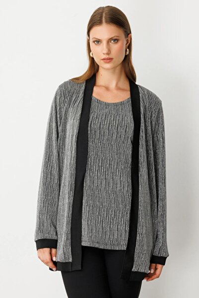 Onteks 51902 Cardigan with Black Striped Edges Long Cardigan