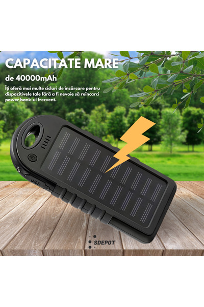 SDEPOT ® external battery, with solar panel, dual USB port, IPX6 water resistance