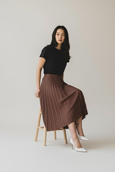 EREN STYLE Pleated Cotton Woven Viscose Winter Skirt(95 cm)