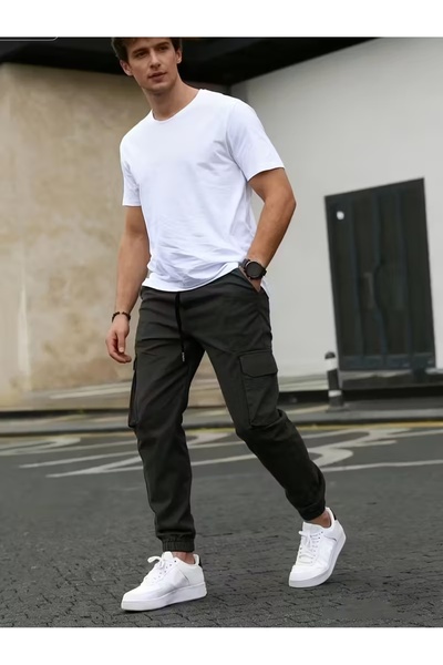 VIKUNYA Men's Jogger High Quality Cotton Cargo Pants with Side Pockets