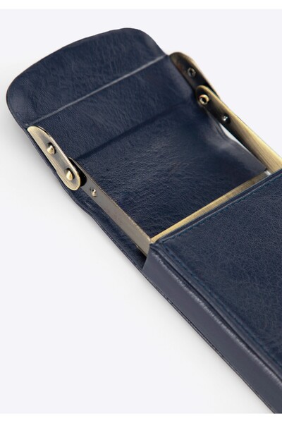 Wittchen Woman Leather Business Card Case with Logo Navy Blue Leather