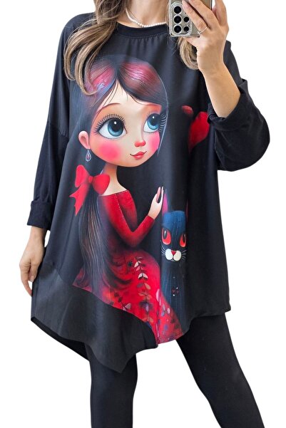 GLAMSI Oversized blouse with modern prints and eco-leather inserts