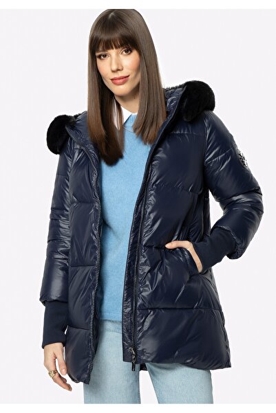 Wittchen Jachetă matlasată din nailon pentru femei cu glugă, bleumarin, nailon