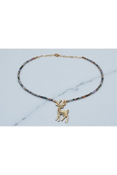 AİCHA JEWELLERY GEYİK 925K GÜMÜŞ KOLYE KUTSAL GEYİK VE HİNT AKİK TAŞLI