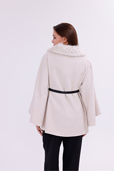 Moda Palmiss Fur Collar Cashemere Poncho Coat