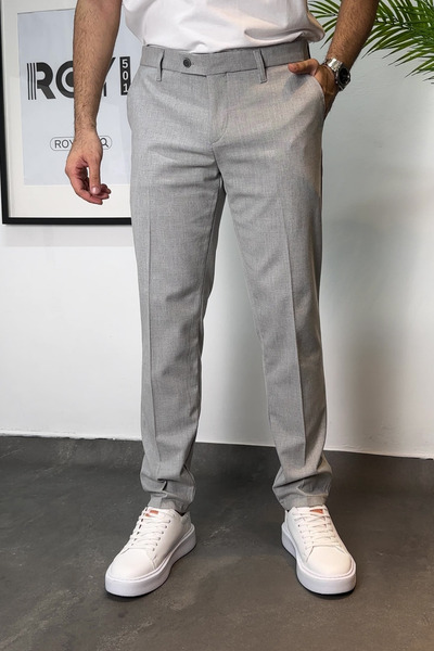 ROY501 Men's Slim Fit Trousers with Belt Detail Men's Fabric Trousers