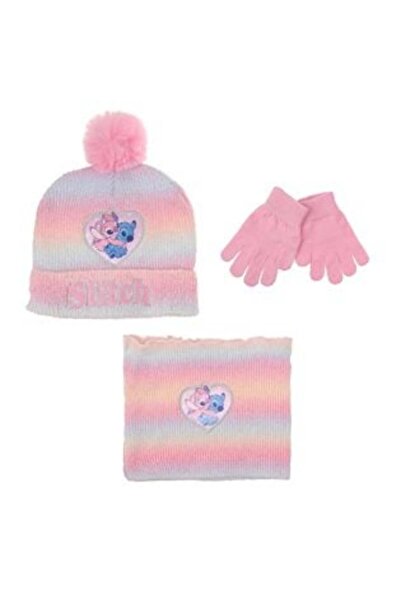 Lilo & Stitch Set căciulă curcubeu cu pompoane, încălzitor de gât și mănuși p...