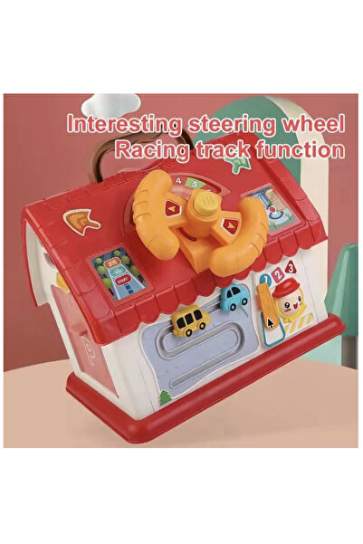 Krista Căsuță de jucărie interactivă cu telefon, volan și butoane pentru copii, roșie