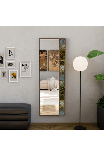 bluecape Büyük Boy Ahşap Çerçeveli Seramik Dikdörtgen Duvar Boy Aynası 50x148...