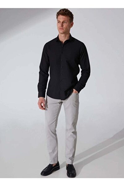 SÜVARİ Dobby Slim Black Men's Shirt Gm2024700573