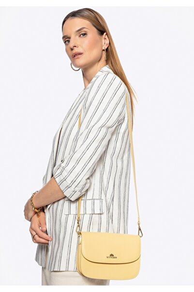 Wittchen Geantă crossbody pentru femei din piele galbenă, piele galbenă