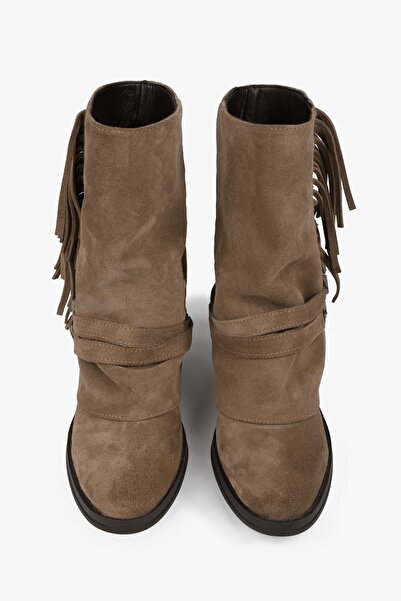 Shoeberry Women's Inferno Mink Genuine Suede Leather Tasseled Boots