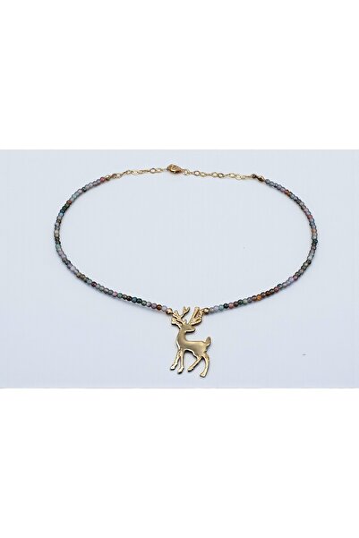 AİCHA JEWELLERY GEYİK 925K GÜMÜŞ KOLYE KUTSAL GEYİK VE HİNT AKİK TAŞLI