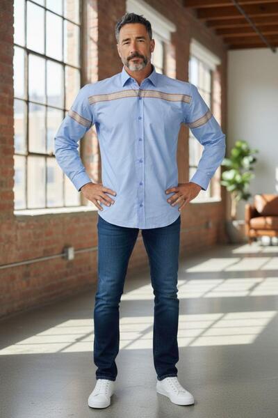 EREN STYLE Cămașă clasică cu mânecă lungă, 100% bumbac, fără transpirație, di...