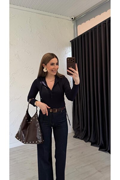 elif teke Niduysa Hooded Blouse Navy Blue