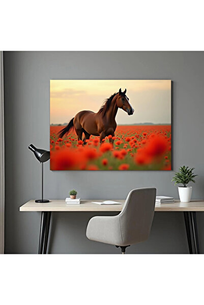 Printees Tablou - Armăsar în câmp de maci - Canvas pe șasiu - 40x30 cm