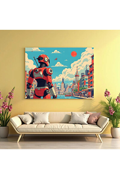 Printees Tablou stil retro japonez - Robot - Canvas pe șasiu