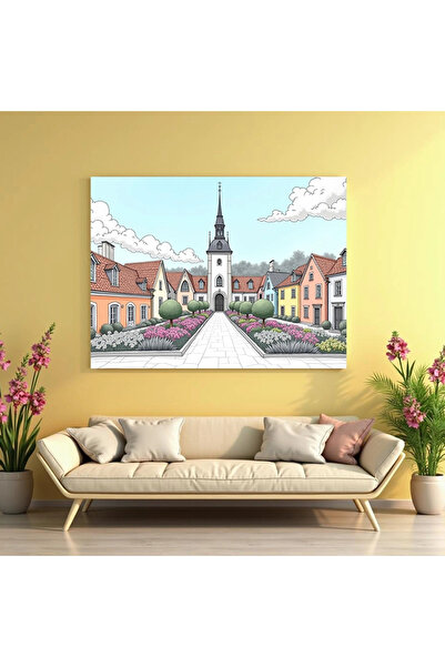 Printees Tablou - Desen alee cu flori - Canvas pe șasiu