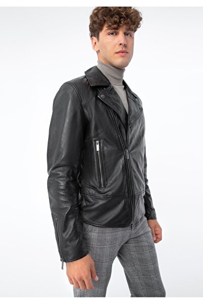 Wittchen Men's Leather Biker Jacket, Straight Black, Leather