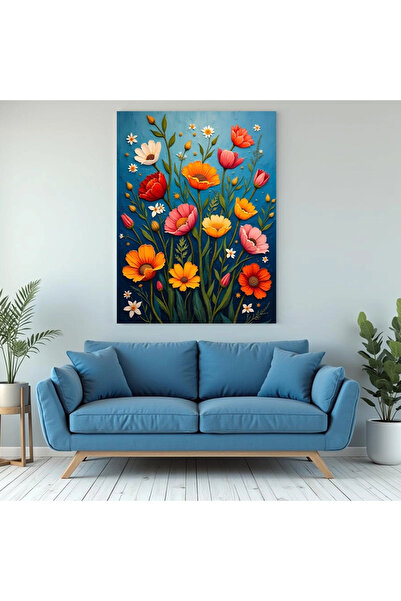 Printees Tablou - Flori pe fond albastru