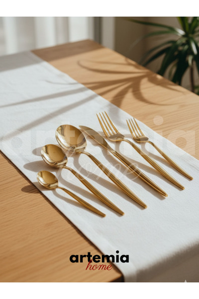 Artemia Home Vega Elite Gold Tatlı Kaşığı | 18/10 Paslanmaz Çelik | Gold Kaplama Sofra Kaşığı