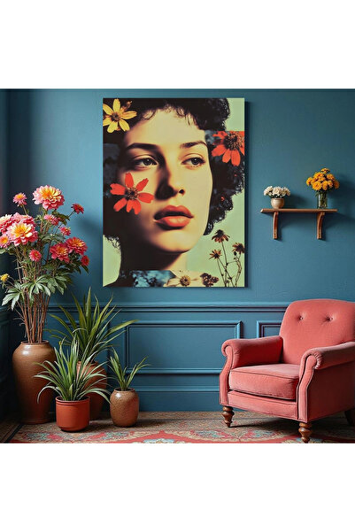 Printees Tablou - Colaj retro cu portret de femeie - Canvas pe șasiu - 40x30 cm
