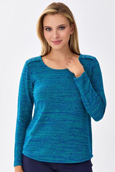 İKİLER Omuzu Kuşgözü Detaylı Uzun Kol Triko Bluz 256-1702