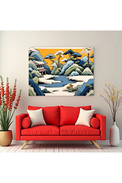 Printees Tablou stil japonez - Casă la munte - Canvas pe șasiu - 40x30 cm
