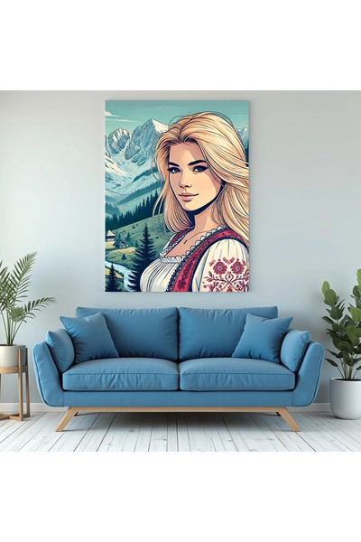 Printees Tablou - Portret de fată la munte - Canvas pe șasiu - 40x30 cm