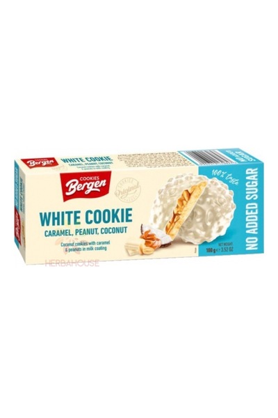 BERGEN COOKİES Biscuiți Premium White-Biscuiti umpluți cu caramel, cocos si peanut butter