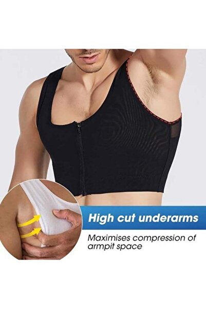 Generic Men's Chest Binder Vest - Gynecomastia Compression Slimming Body Shaper, 3-Row Clasp