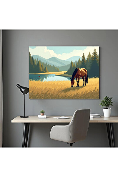 Printees Tablou - Cal păscând lângă lac