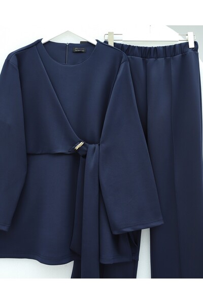 Modamorfo Slit Scuba Suit with Cross-Tied Front - Navy