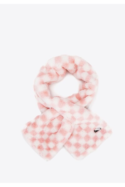 Wittchen Eșarfă din blană artificială pentru femei, în carouri roz și albe, p...