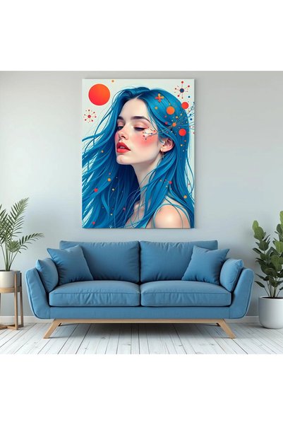 Printees Tablou - Portret cu păr albastru - Canvas pe șasiu - 40x30 cm