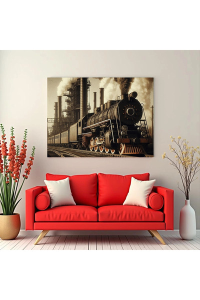 Printees Tablou - Tren cu aburi la uzină - Canvas pe șasiu - 40x30 cm