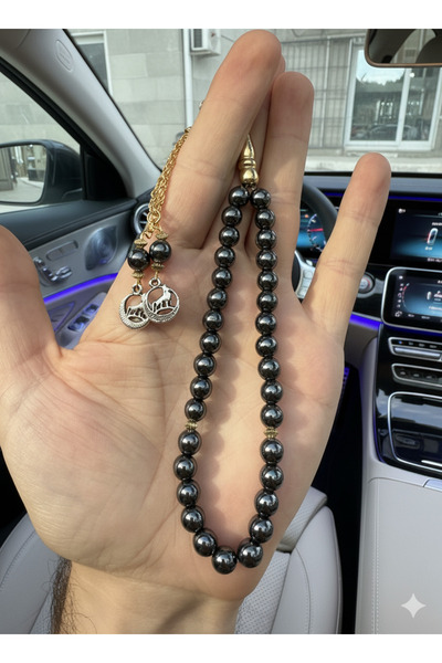 A-STİL TAKI Men's Sphere Cut Double Wolf Tassel Gold Plated Natural Hematite Prayer Beads