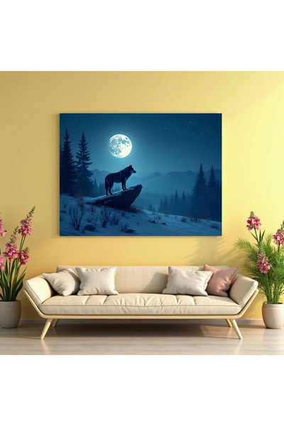 Printees Tablou - Lup sub clar de lună - Canvas pe șasiu