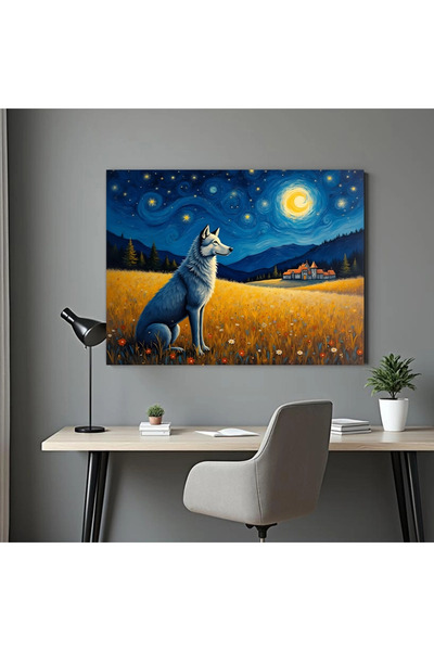 Printees Tablou - Lup în noaptea înstelată - Canvas pe șasiu